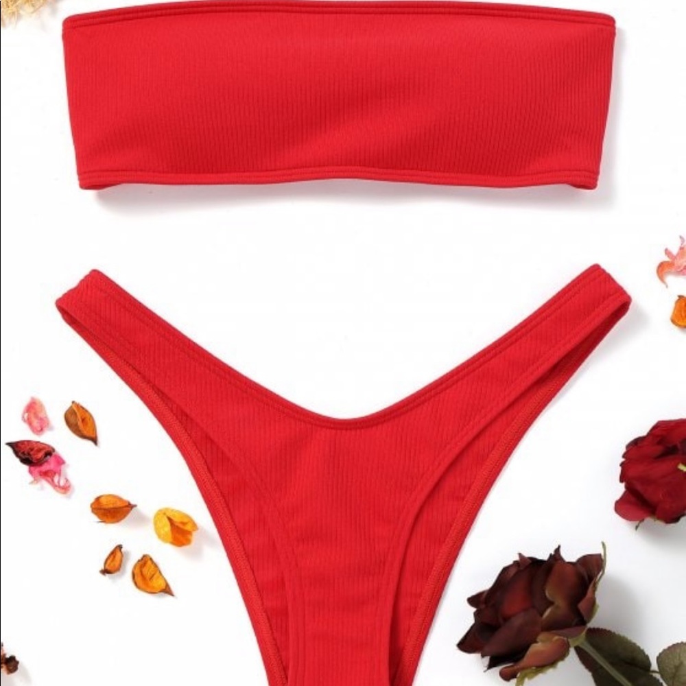 Red Ribbed Bikini